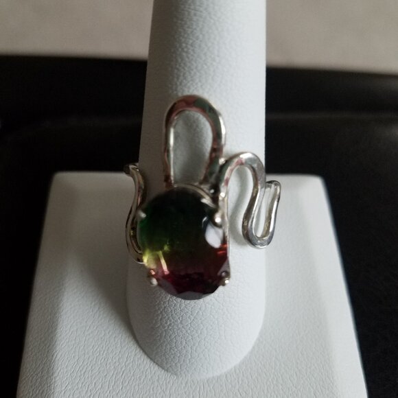 Handcrafted .925 Sterling Silver Hammered Thin Swirl Ring Lg Watermelon Quartz 9 - Picture 4 of 7